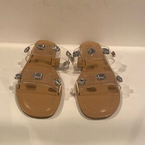 NWOT size 8.5 nude and rhinestone slides.